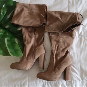 Charlotte Russe Thigh High Chunky Heel Boots